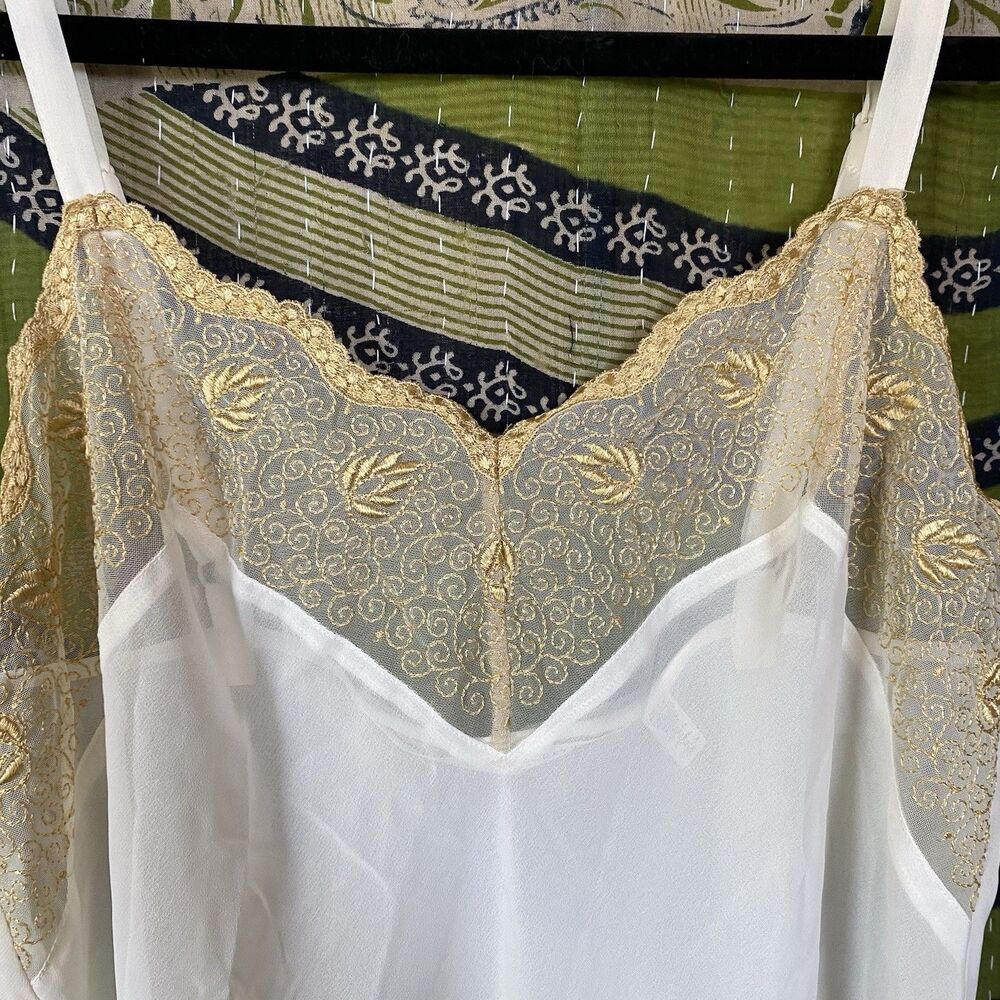 90's Victoria's Secret Ivory/ Gold Sheer Chiffon Mini Slip Dress Size Medium - Picture 4 of 13